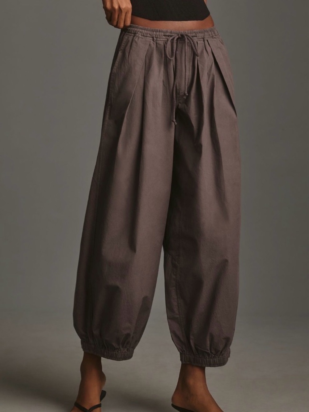 Anthropologie Wide-Leg Drawstring Cargo Joggers in Taupe